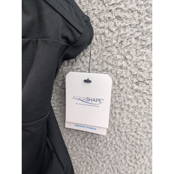 NWT Dolfin Aquashape Women's sz 22 Drape Front Black One Piece Swimsuit - Picture 9 of 10